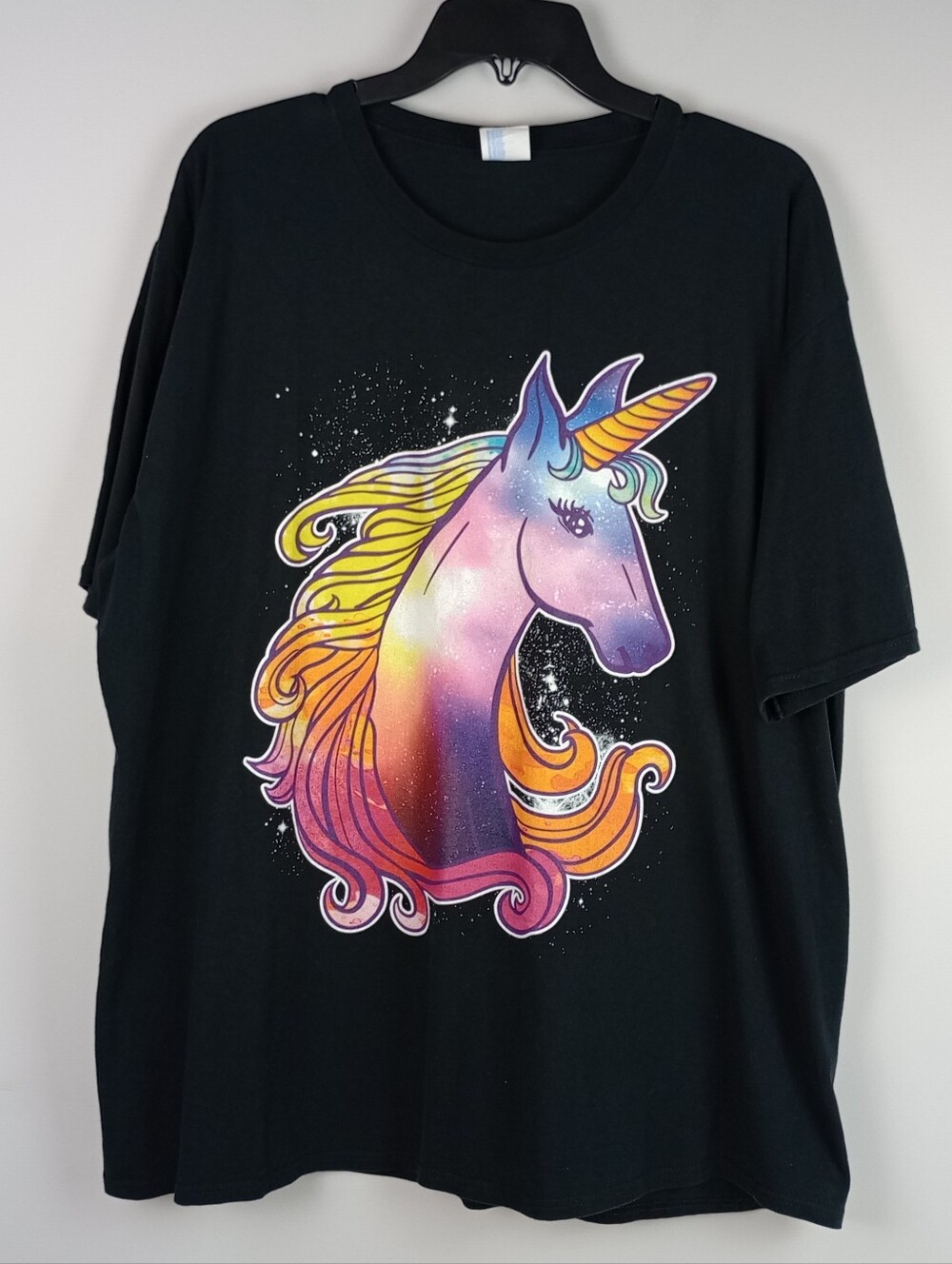 Port & Company Mens 2XL Black Multicolor Unicorn Short Sleeve Graphic Tshirt